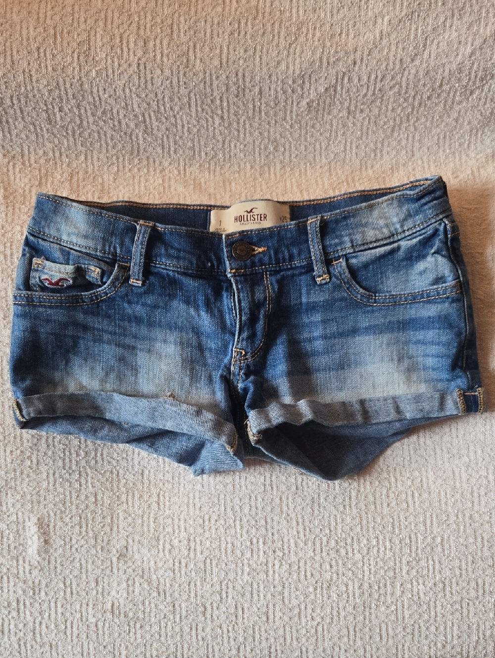 Hollister Rolled Hem Denim Shorts in Washed Blue